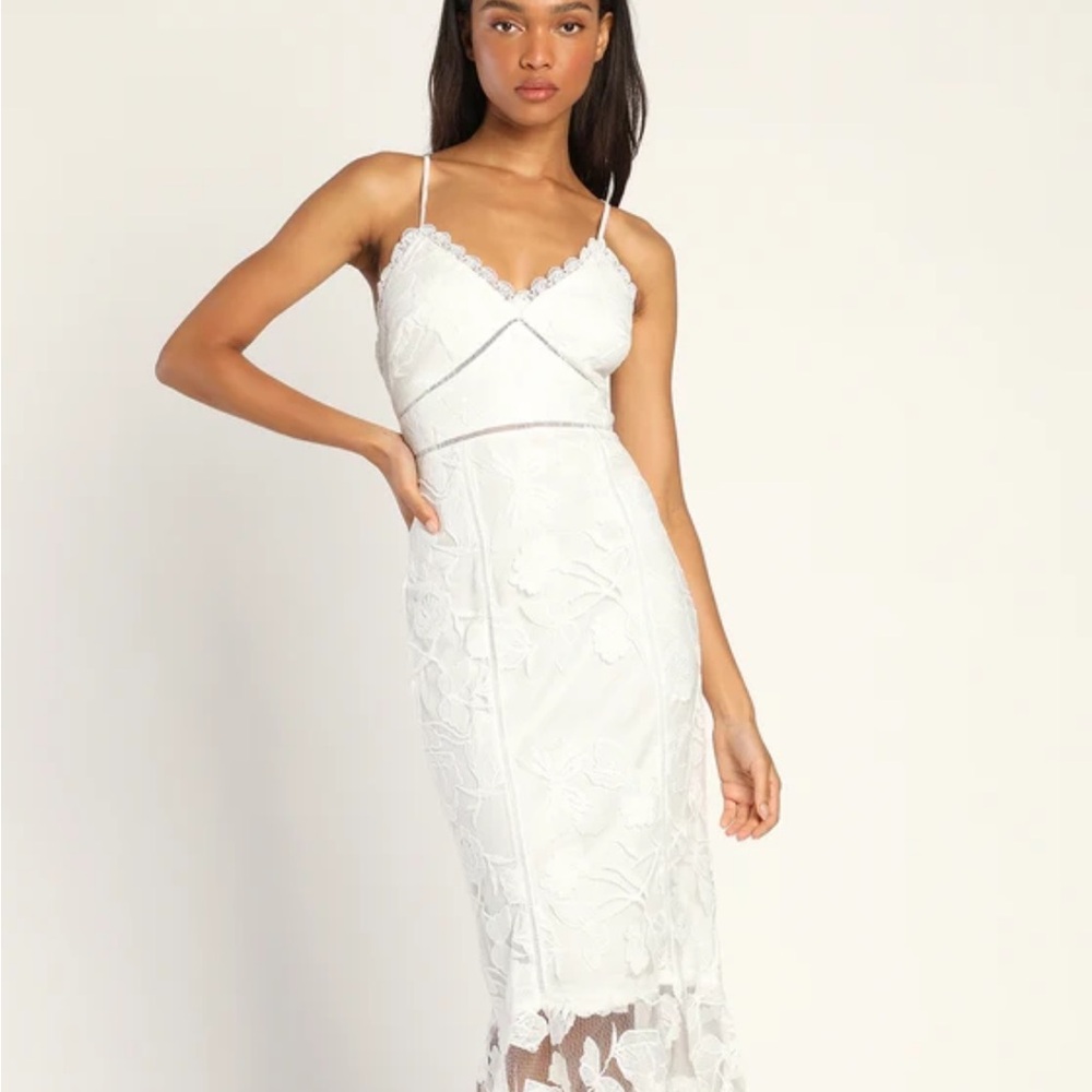 Lulu's White Lace Midi Dress